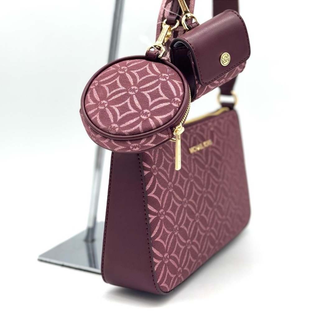 Michael Kors Jet Set Logo Crossbody Bag with Case for Apple AirPods Pro Ox Blood - Picture 4 of 10